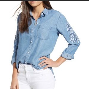 Rails Ingrid Medium Vintage With White Embroidered Floral‎ Patches Sz Small Top